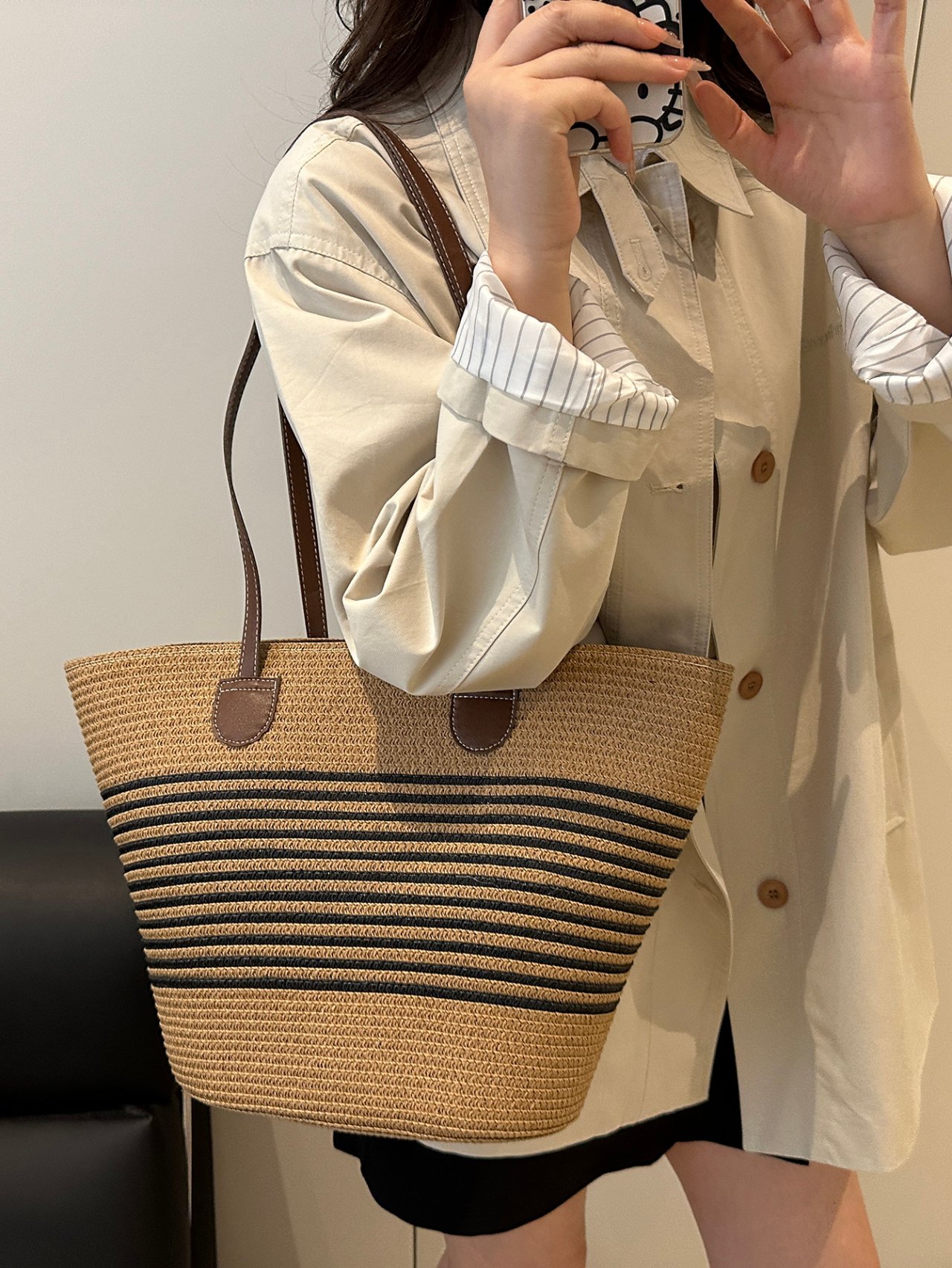 Striped Woven Shoulder Bag