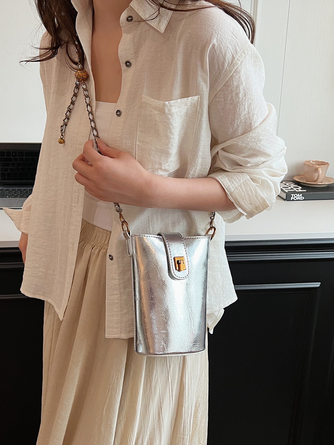 Silver Metallic Sling Bag