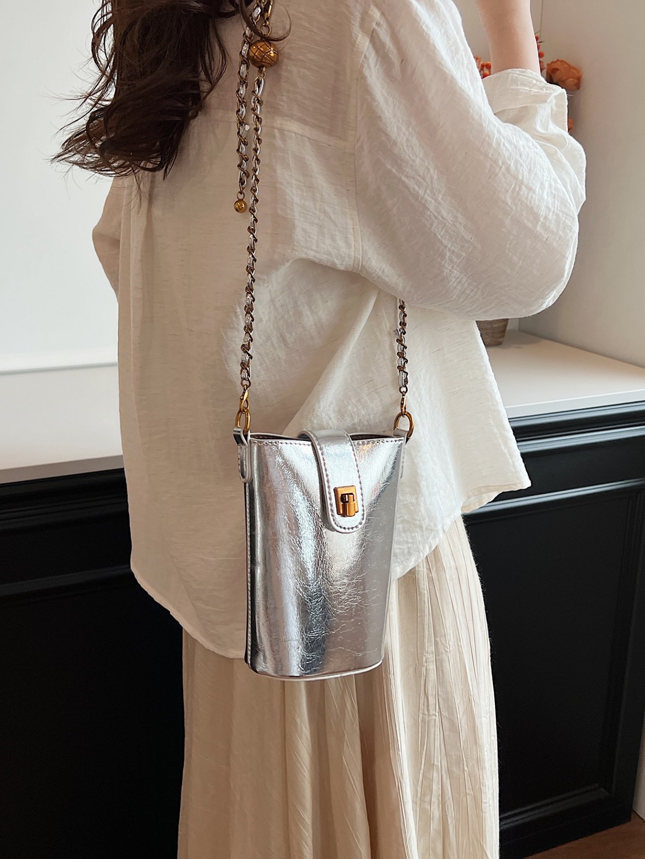 Silver Metallic Sling Bag