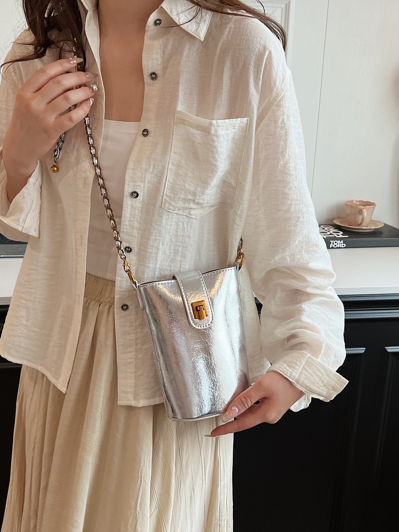 Silver Metallic Sling Bag