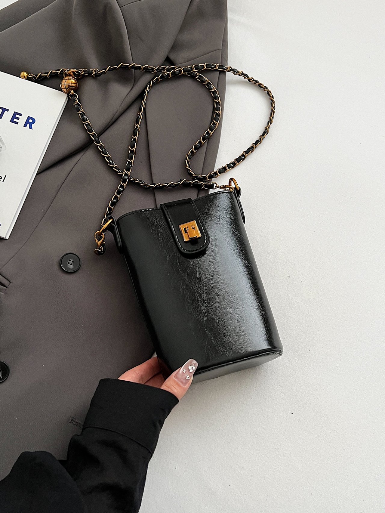Black Sling Bag with Chain Strap