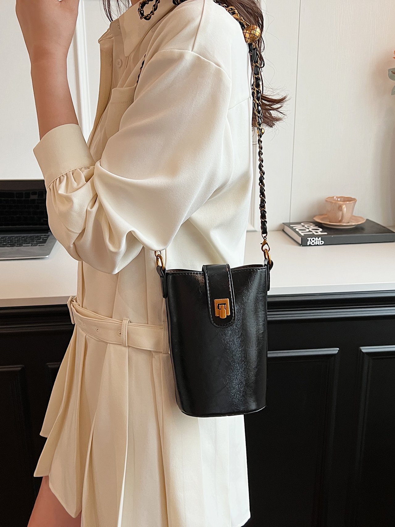 Black Sling Bag with Chain Strap