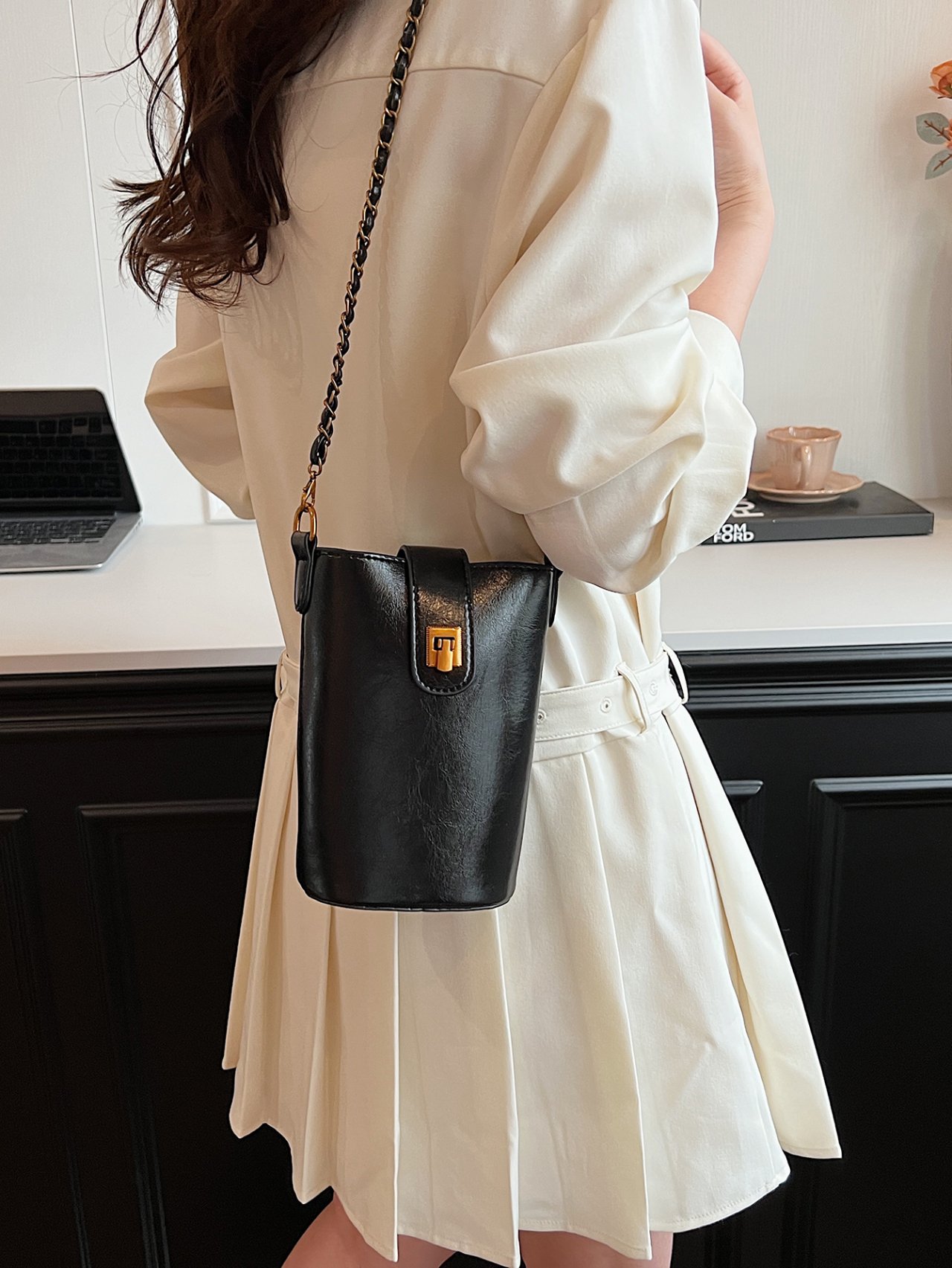 Black Sling Bag with Chain Strap