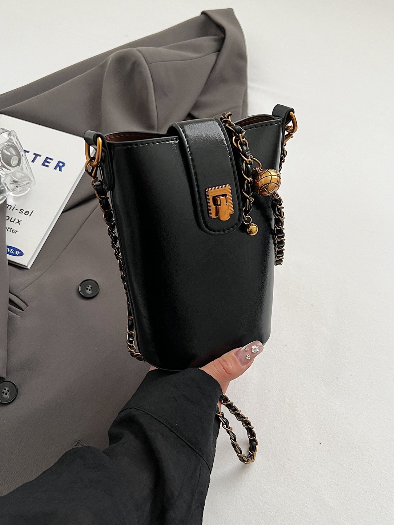 Black Sling Bag with Chain Strap