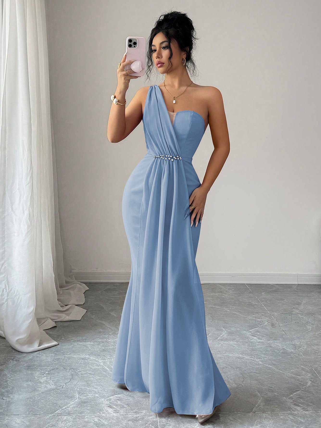 Light Blue Sleeveless Mermaid Maxi Dress