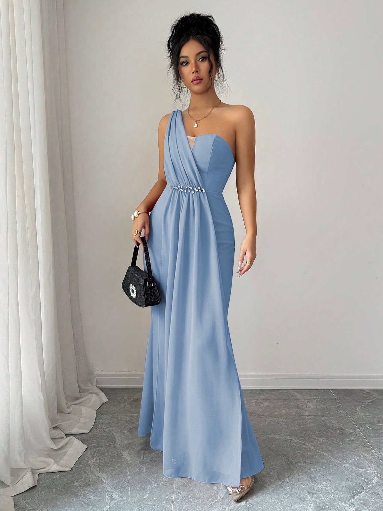Light Blue Sleeveless Mermaid Maxi Dress