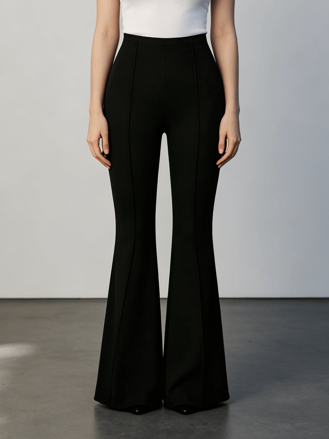 Black Solid Flared Pants