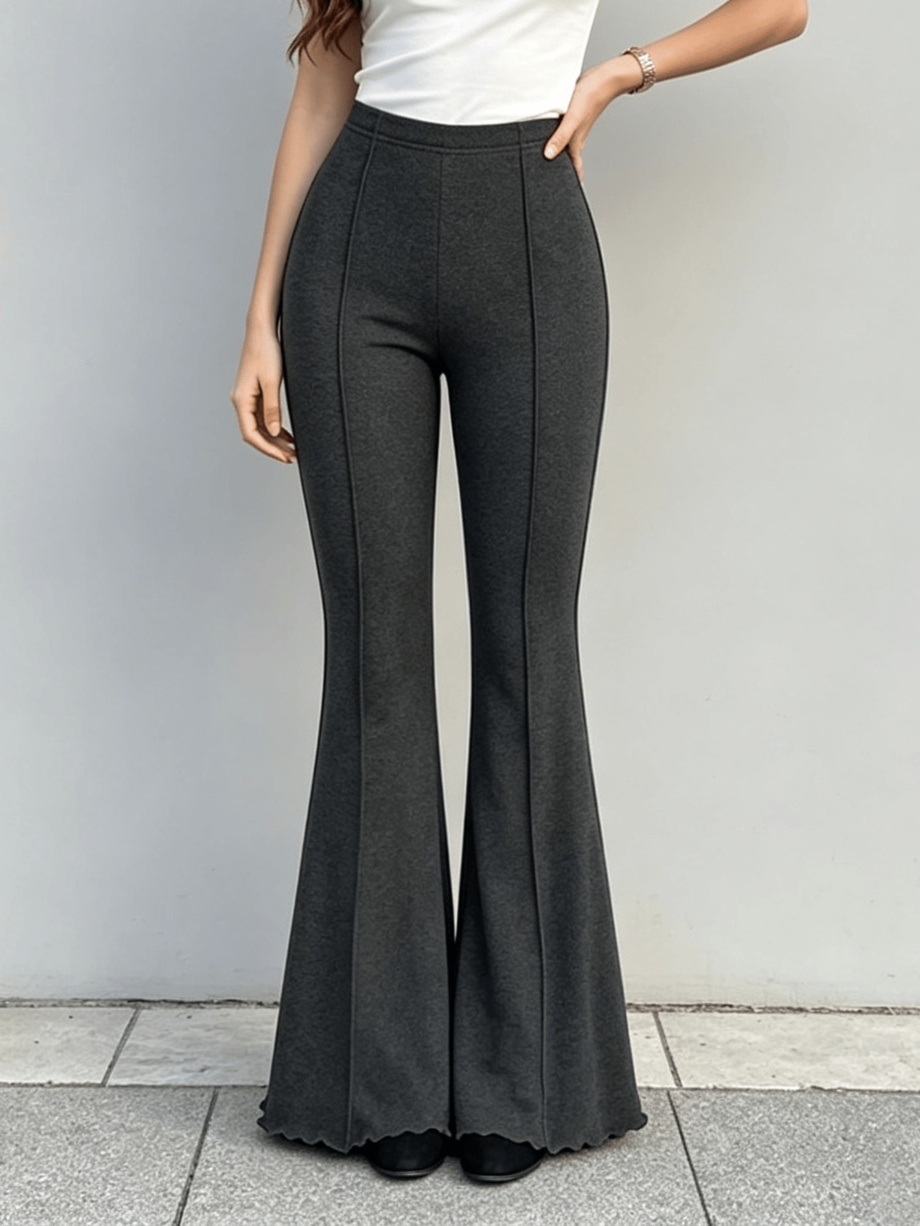 Charcoal Solid Flared Pants