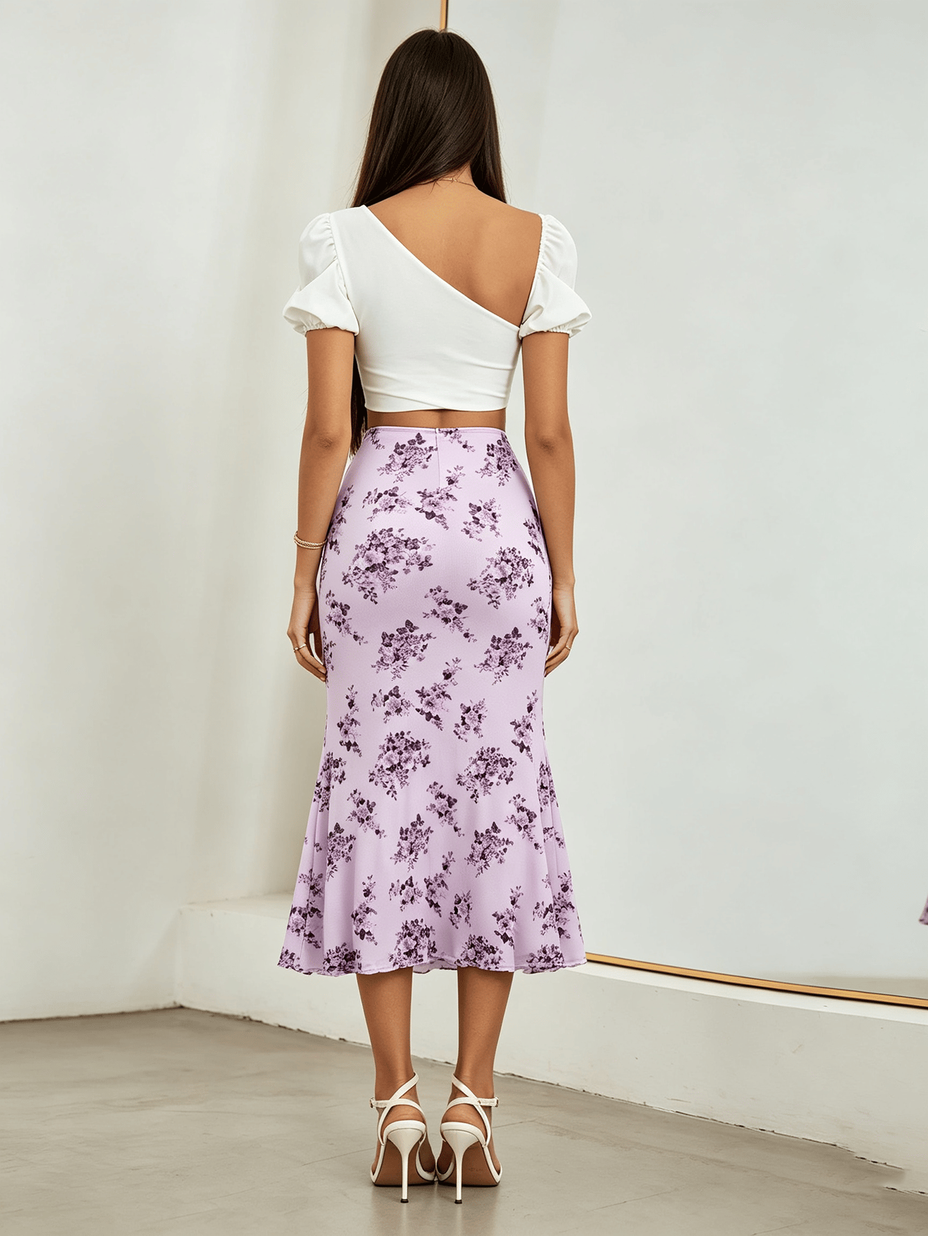 Purple Printed Bodycon Midi Skirt