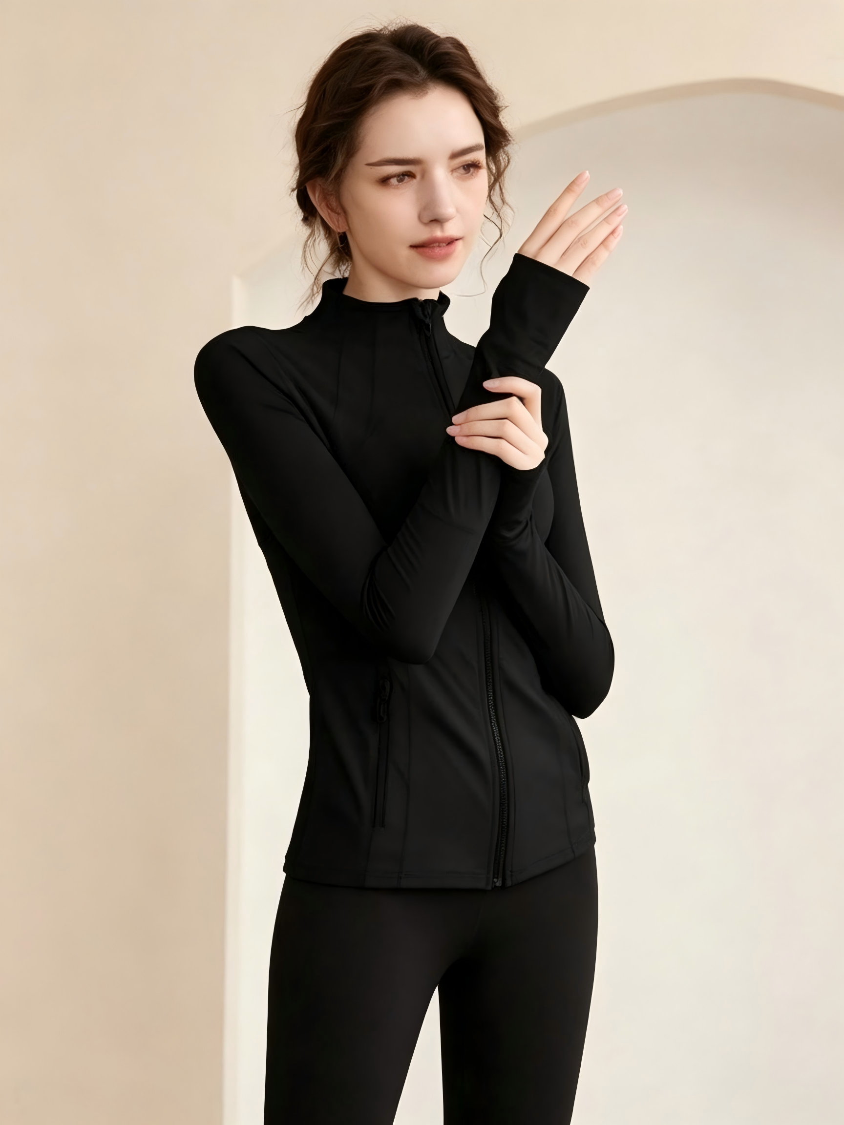 Black Solid Activewear Zip-Up Jacket