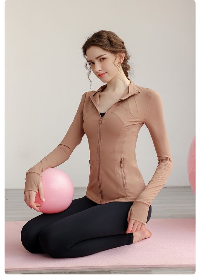 Khaki Solid Zip-Up Activewear Jacket with Thumbholes