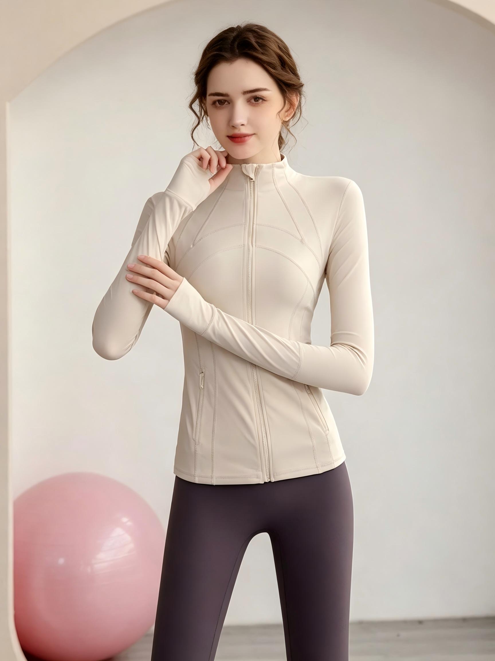Beige Solid Activewear Zip-Up Jacket