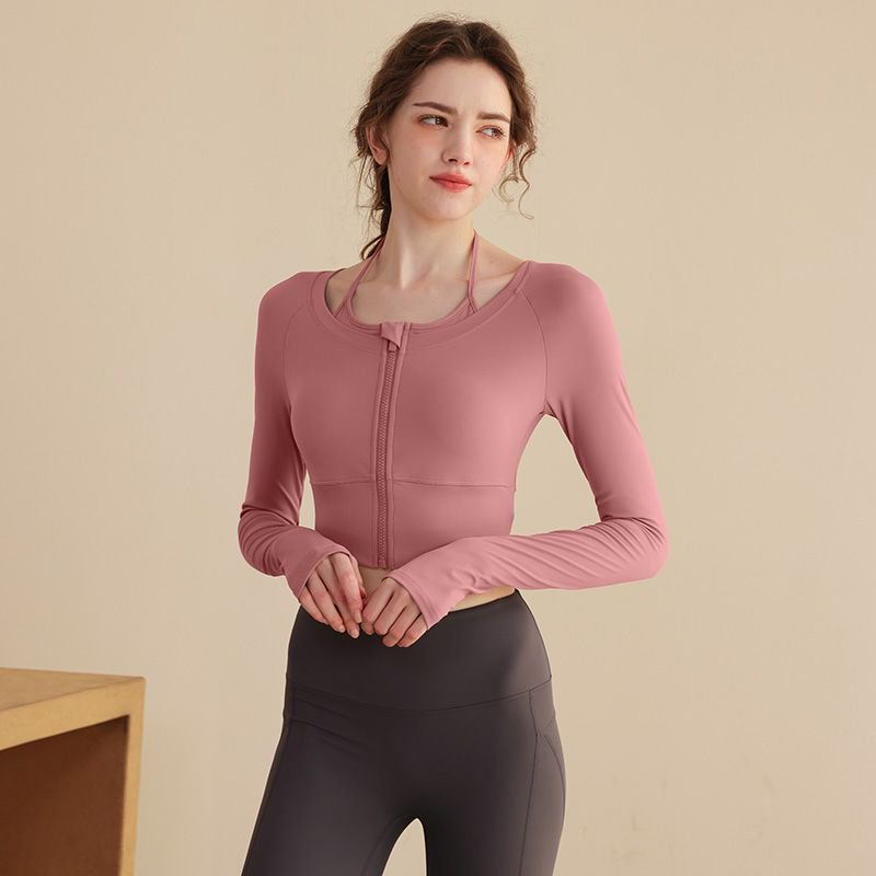 Dark Pink Solid Activewear Zip-Up Top