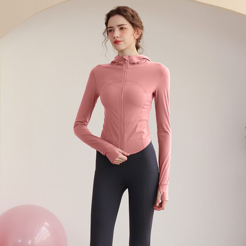Pink Solid Zip-Up Activewear Jacket with Hood