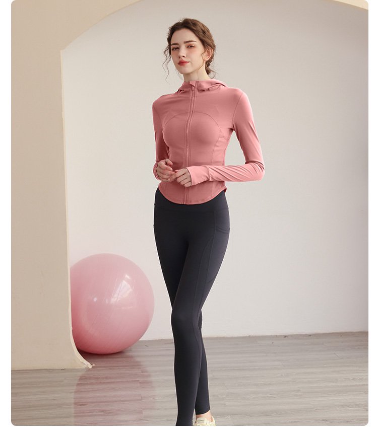 Pink Solid Zip-Up Activewear Jacket with Hood