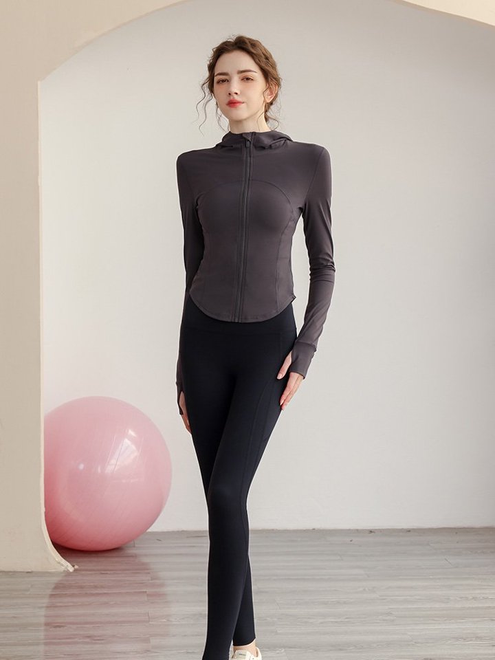 Grey Solid Activewear Hoodie Jacket