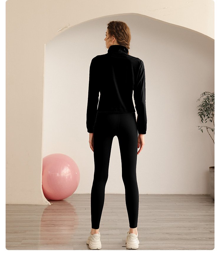 Black Solid Activewear Half-Zip Top