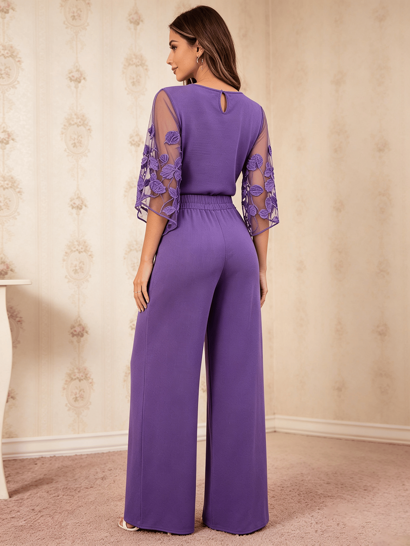 Purple Solid Top and Wide Leg Co-Ords