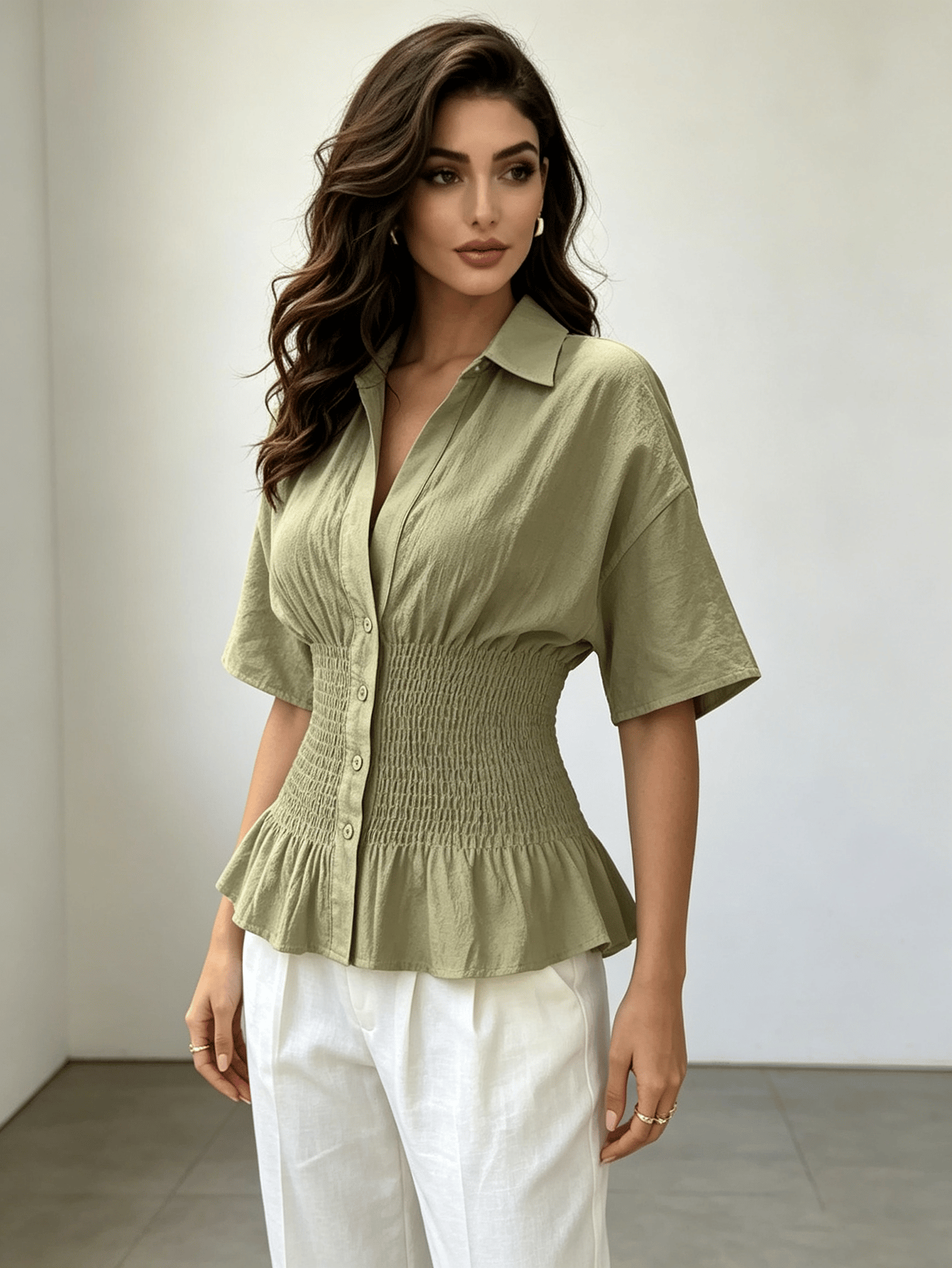 Olive Solid Short Sleeves Regular Shirt