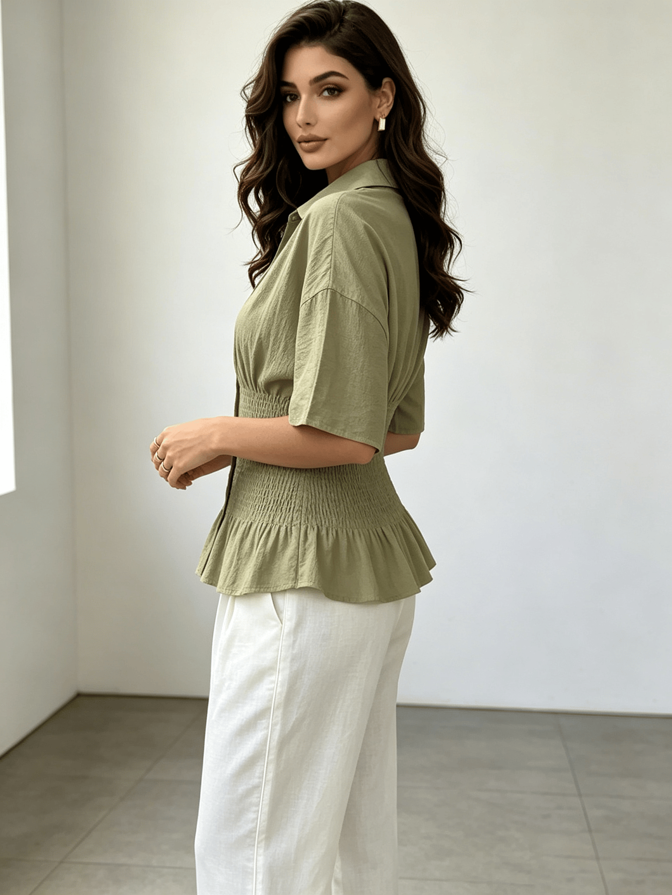 Olive Solid Short Sleeves Regular Shirt