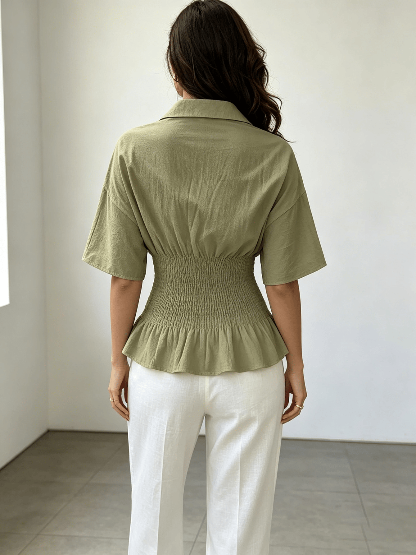Olive Solid Short Sleeves Regular Shirt