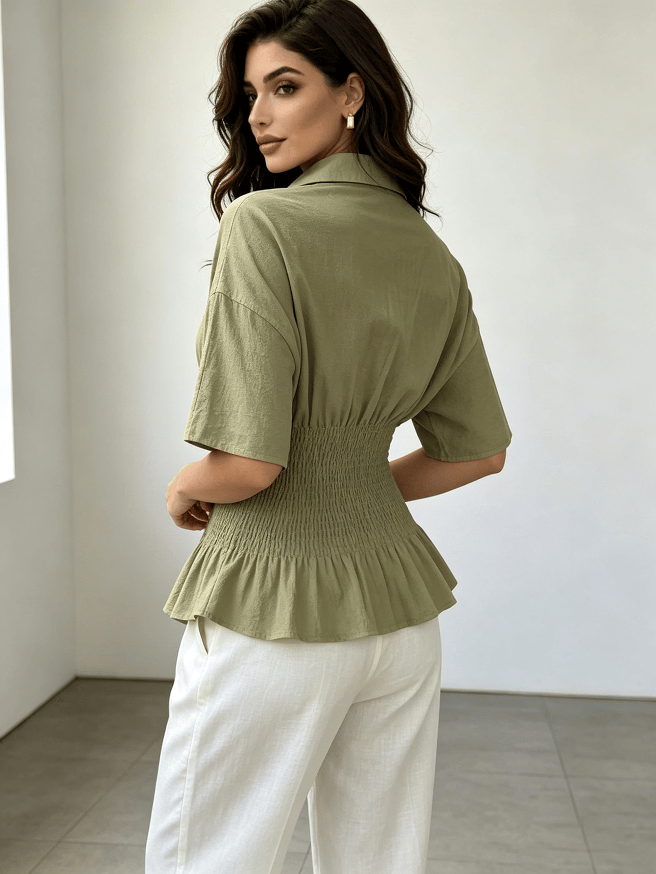 Olive Solid Short Sleeves Regular Shirt