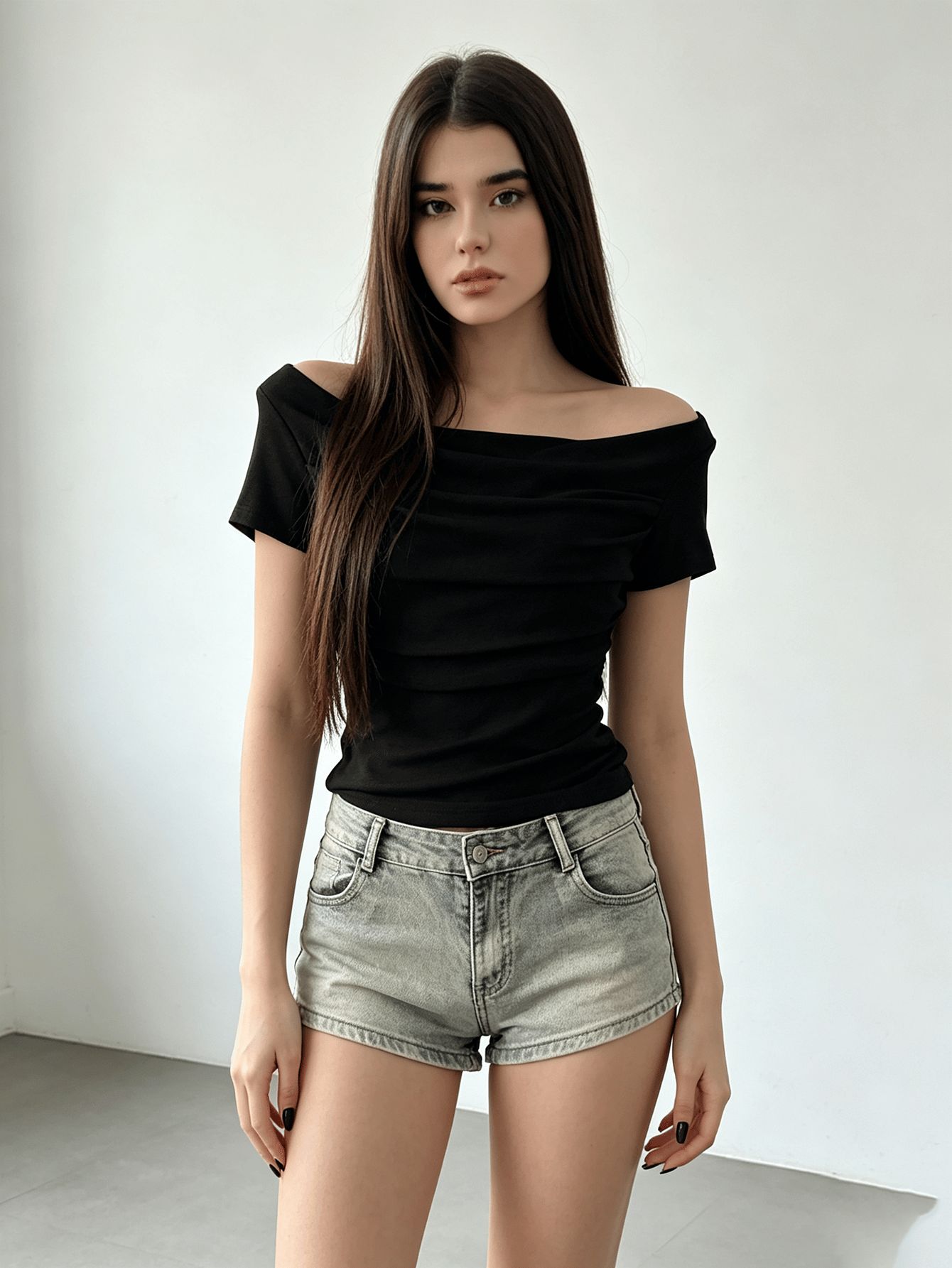 Black Off-Shoulder Short Sleeve Top 