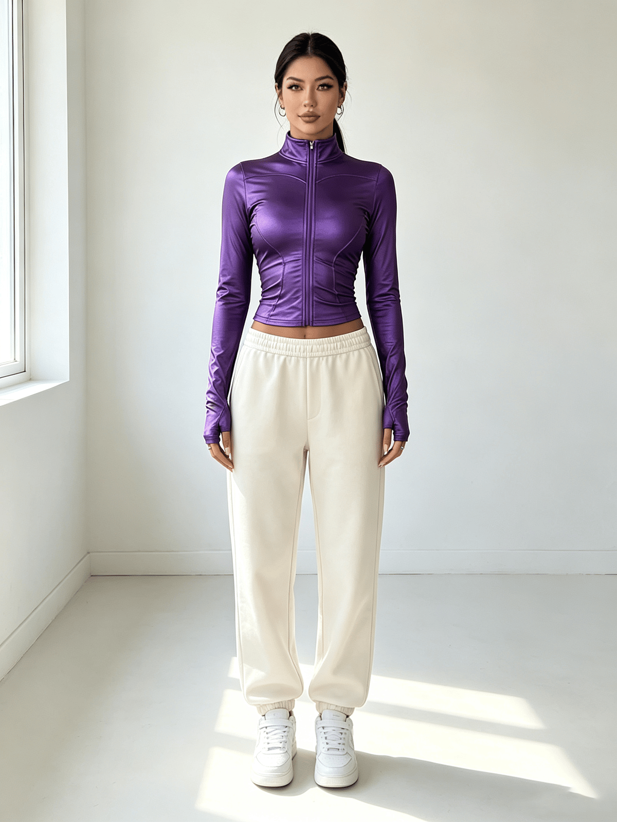 Purple Solid Activewear Top