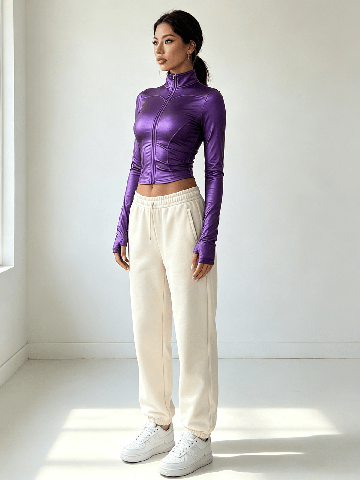 Purple Solid Activewear Top