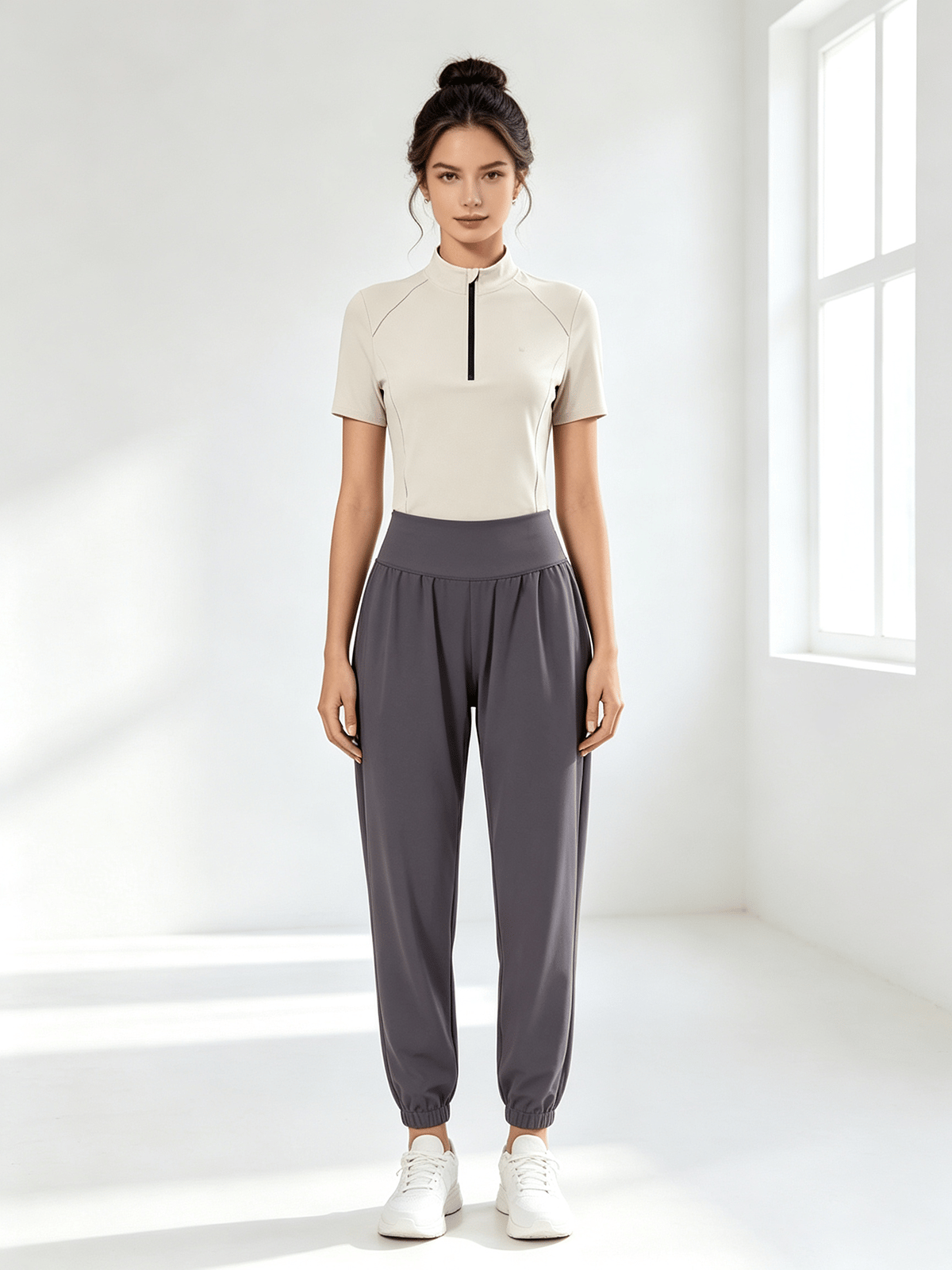 Beige Solid Activewear Top