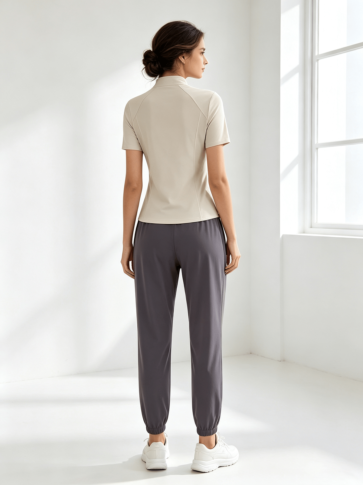 Beige Solid Activewear Top