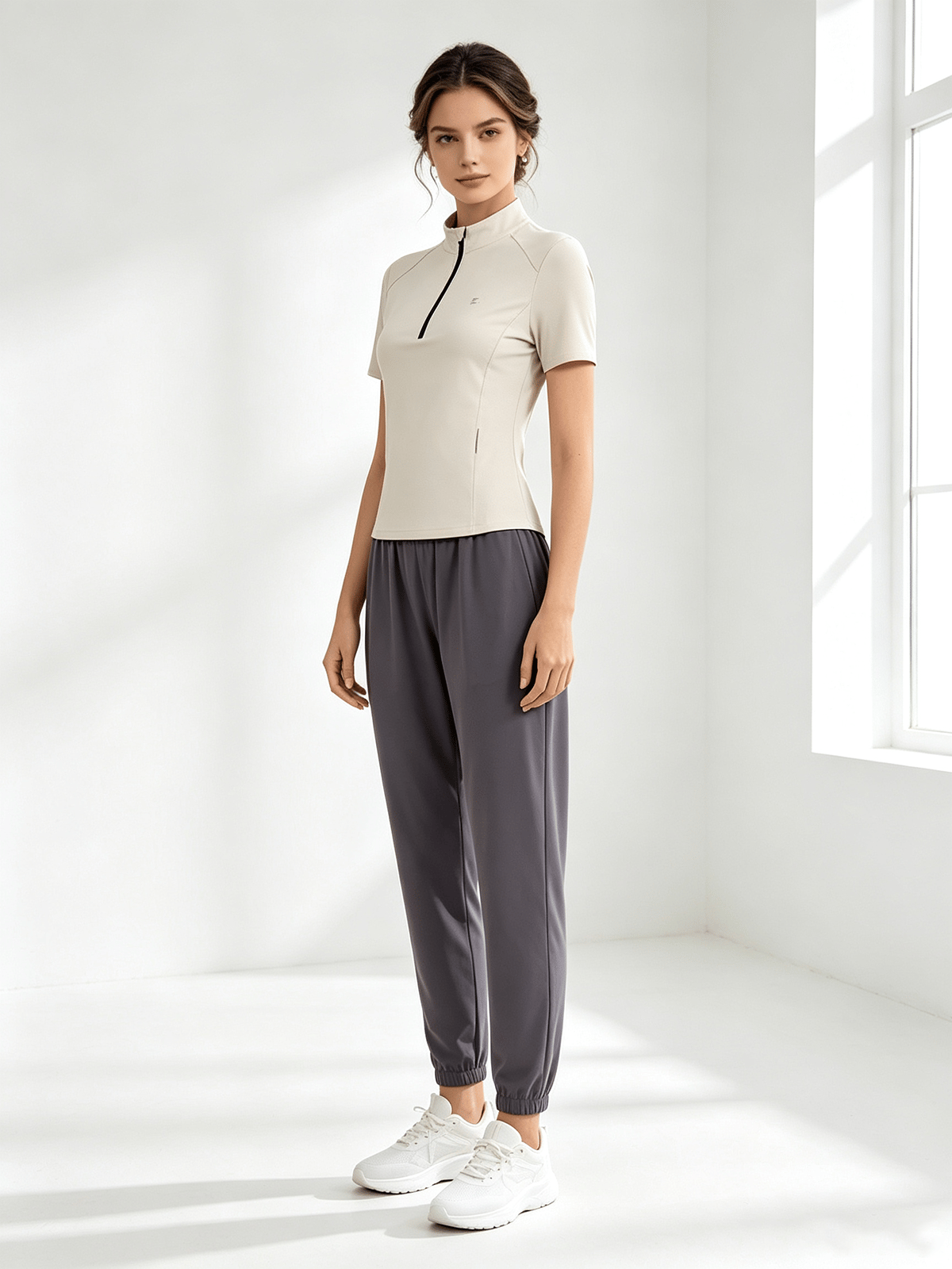 Beige Solid Activewear Top