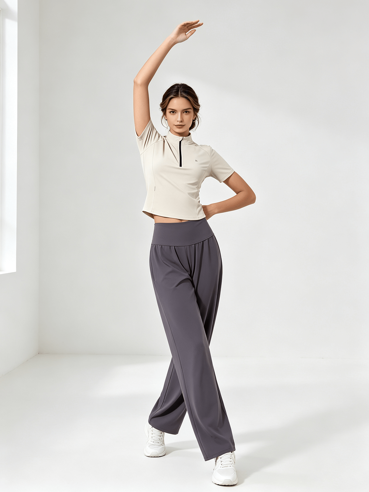 Beige Solid Activewear Top