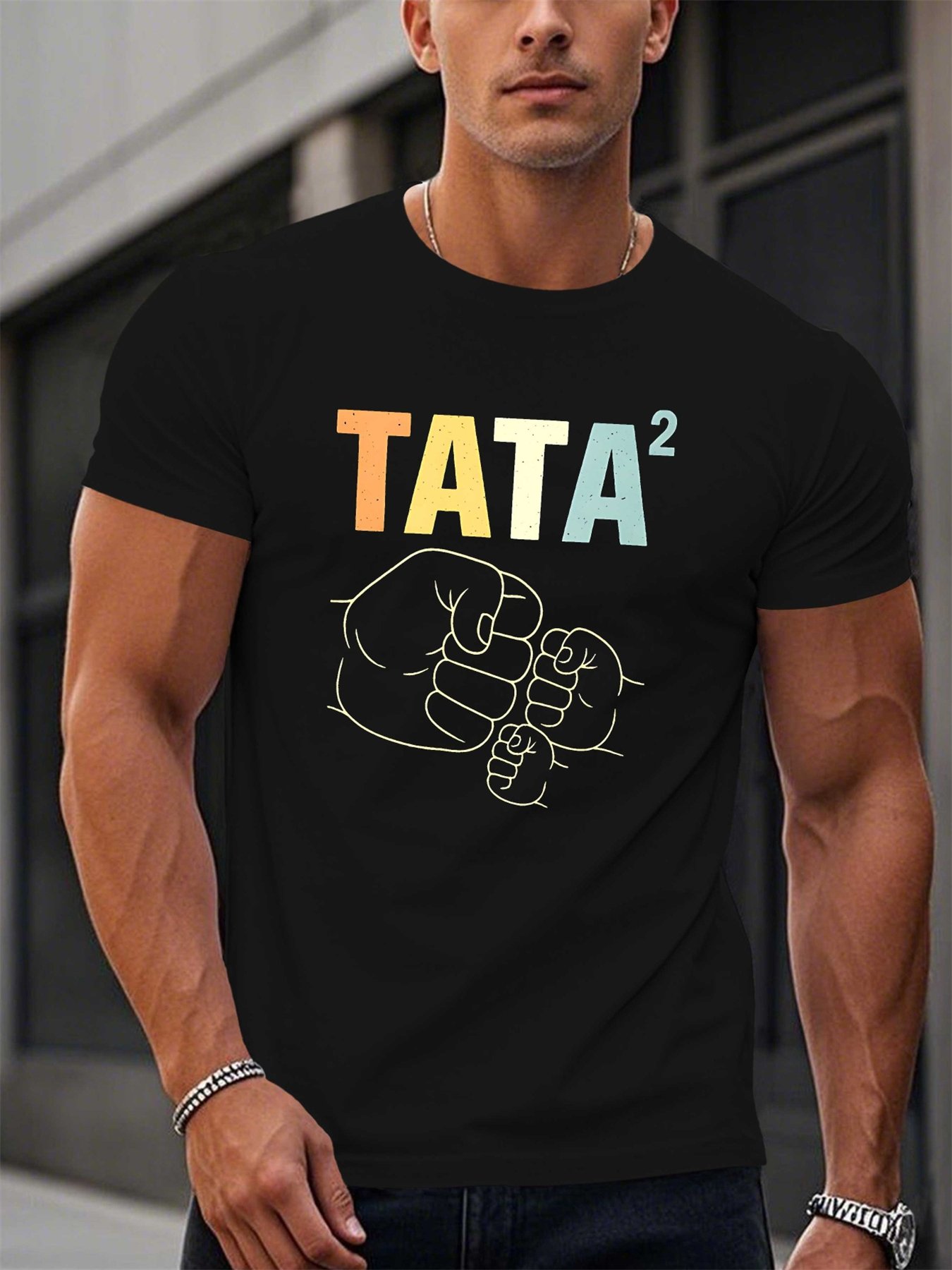 Black Printed Round Neck Regular T-Shirt