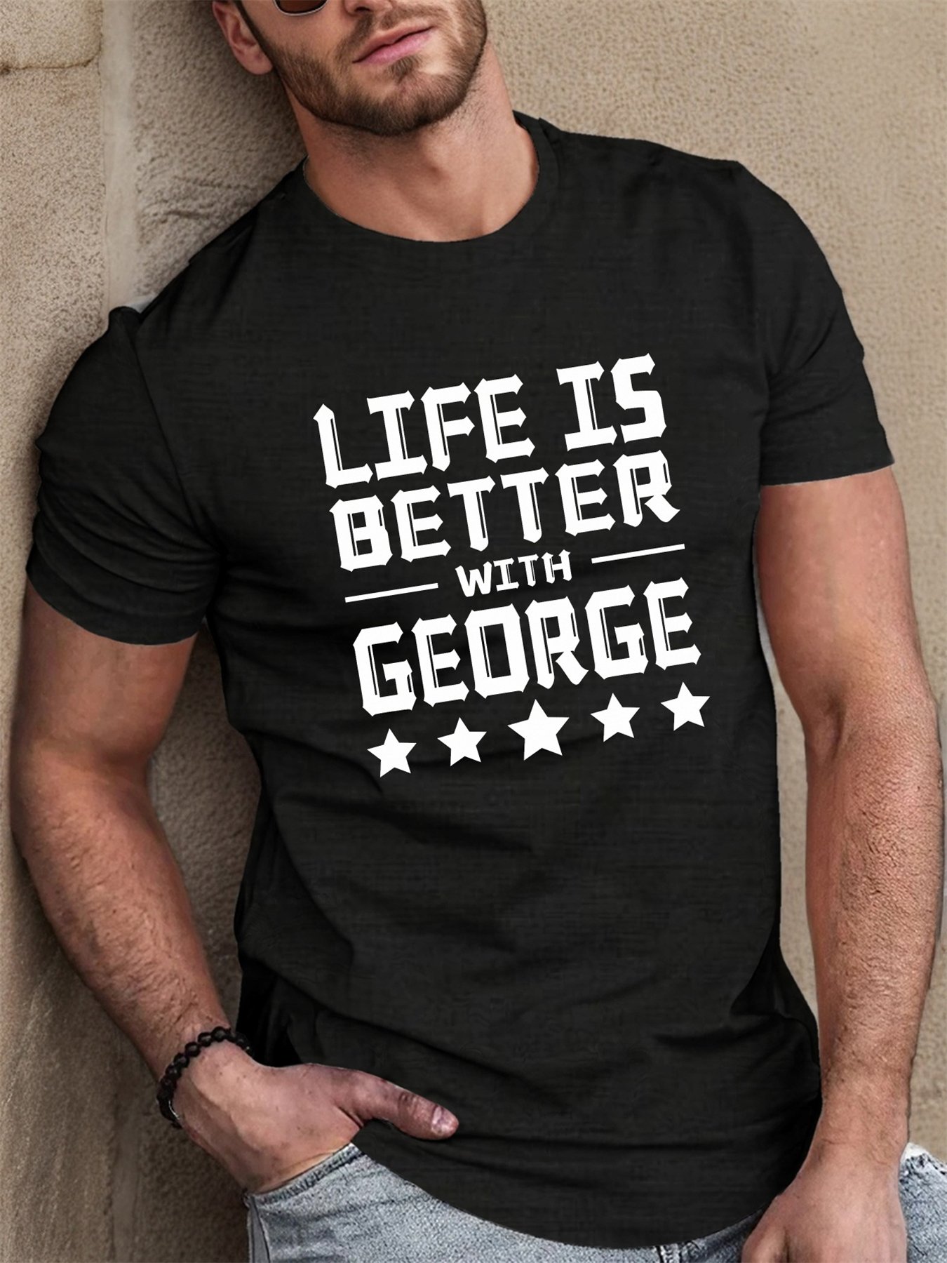 Black Printed Round Neck Regular T-Shirt