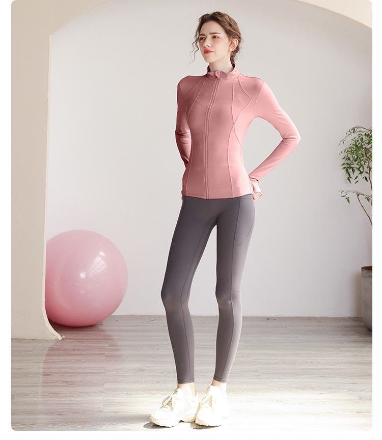Light Pink Solid Activewear Zip-Up Top