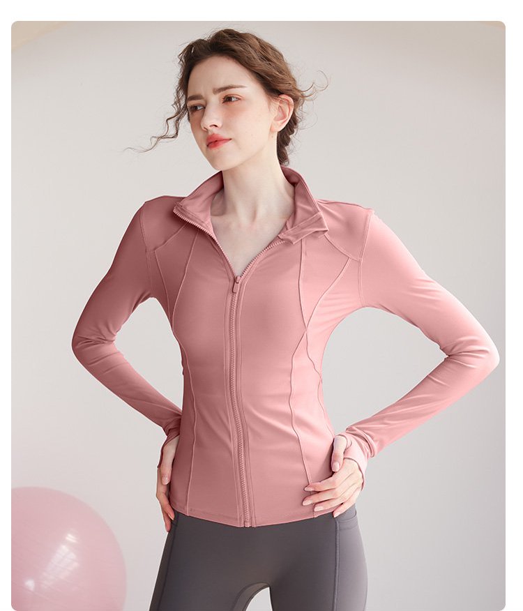 Light Pink Solid Activewear Zip-Up Top