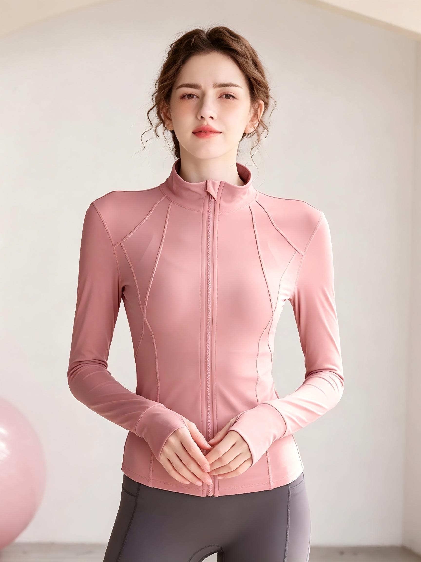 Light Pink Solid Activewear Zip-Up Top