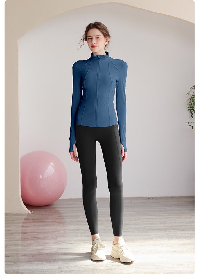 Dark Blue Solid Activewear Zip-Up Top