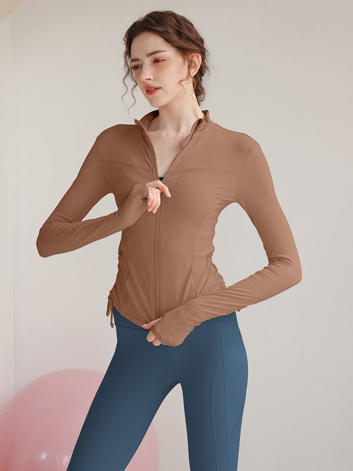 Brown Solid Zip-Up Activewear Jacket