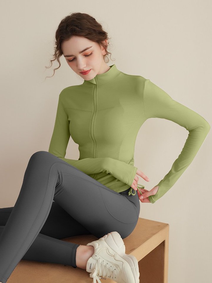 Green Solid Zip-Up Activewear Jacket