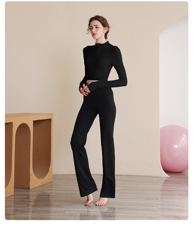 Black Solid Long Sleeve Cropped Activewear Top