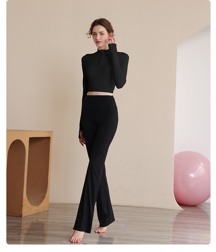 Black Solid Long Sleeve Cropped Activewear Top