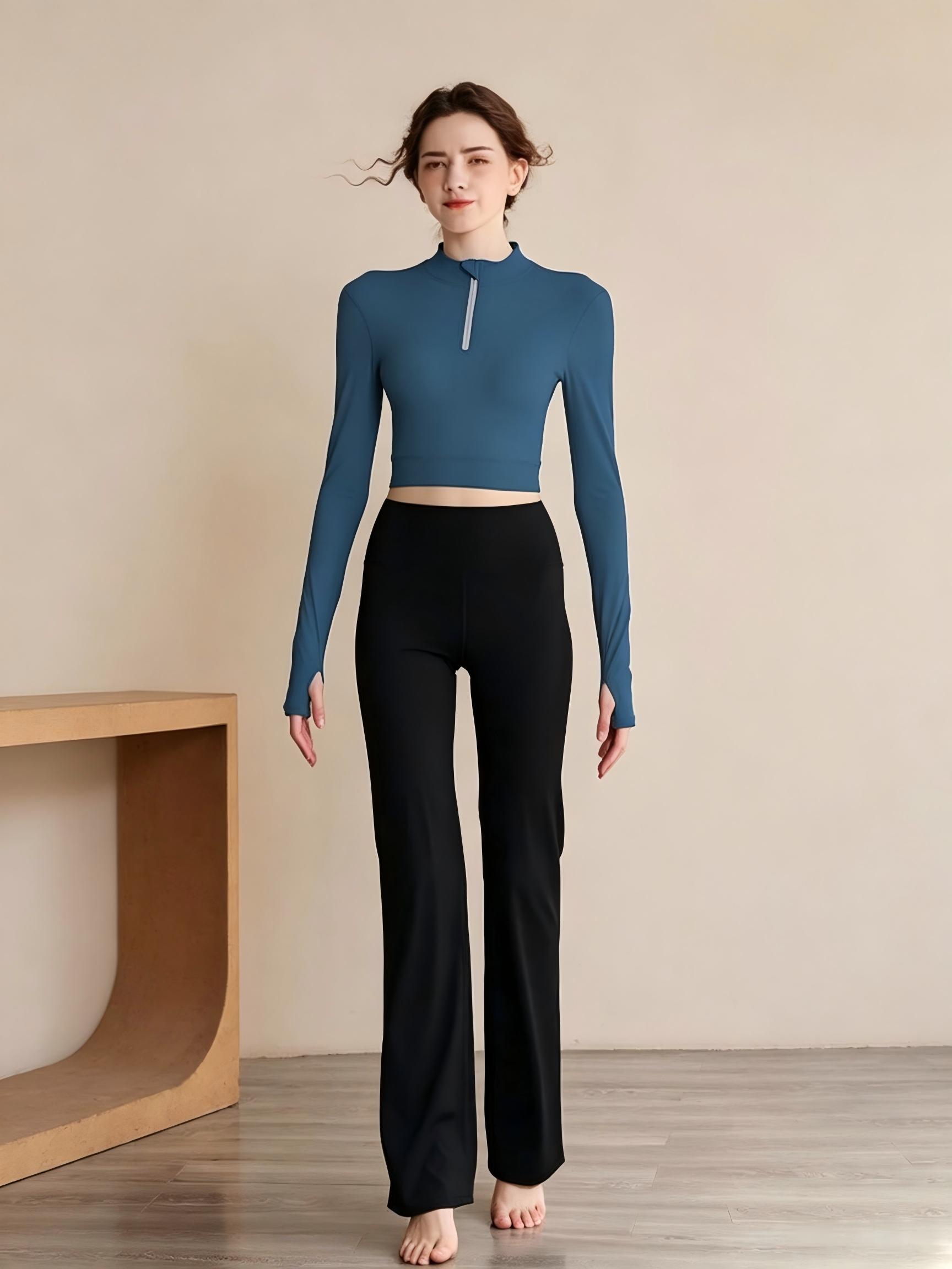 Dark Blue Solid Activewear Crop Top with Half-Zip