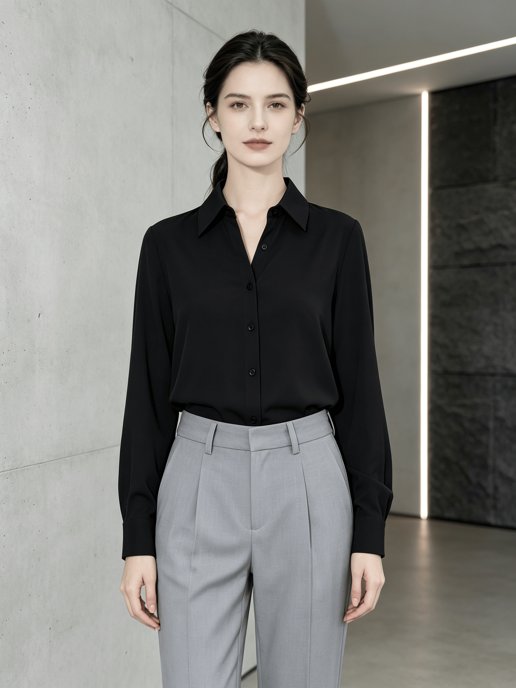Black Solid Long Sleeves Regular Shirt