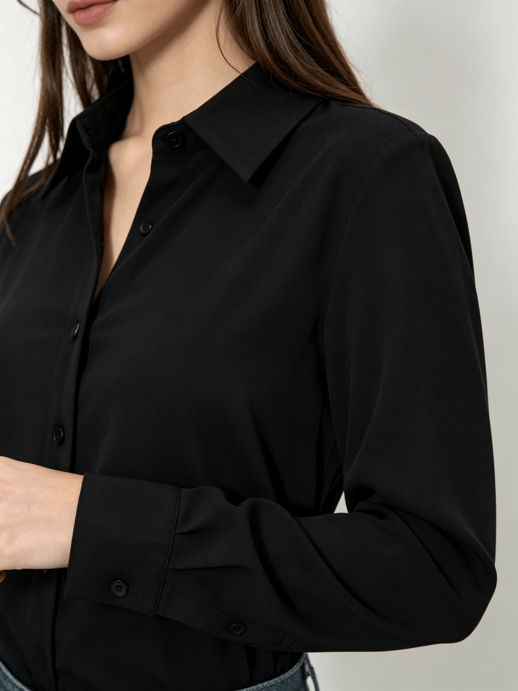 Black Solid Long Sleeves Regular Shirt