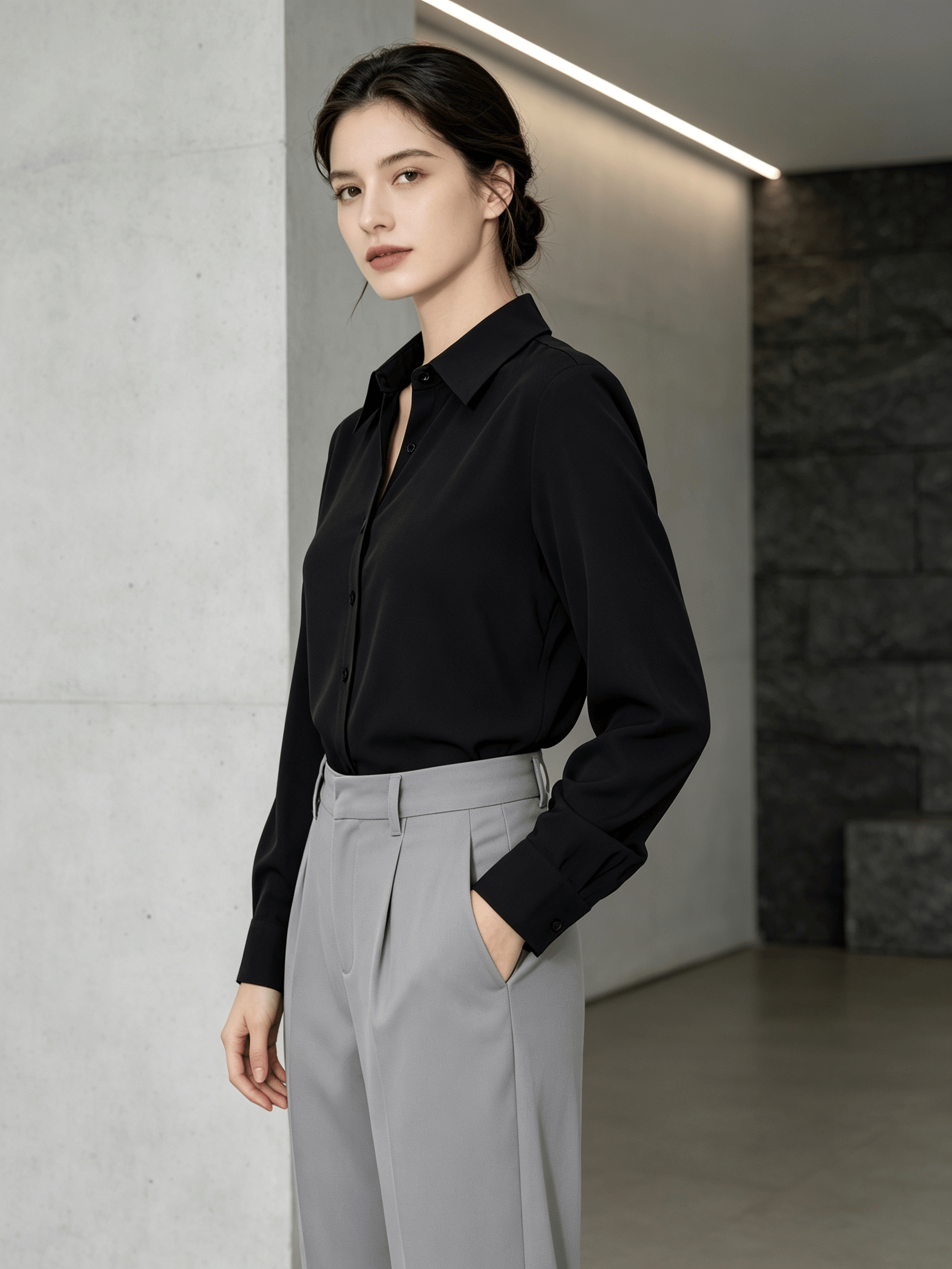 Black Solid Long Sleeves Regular Shirt
