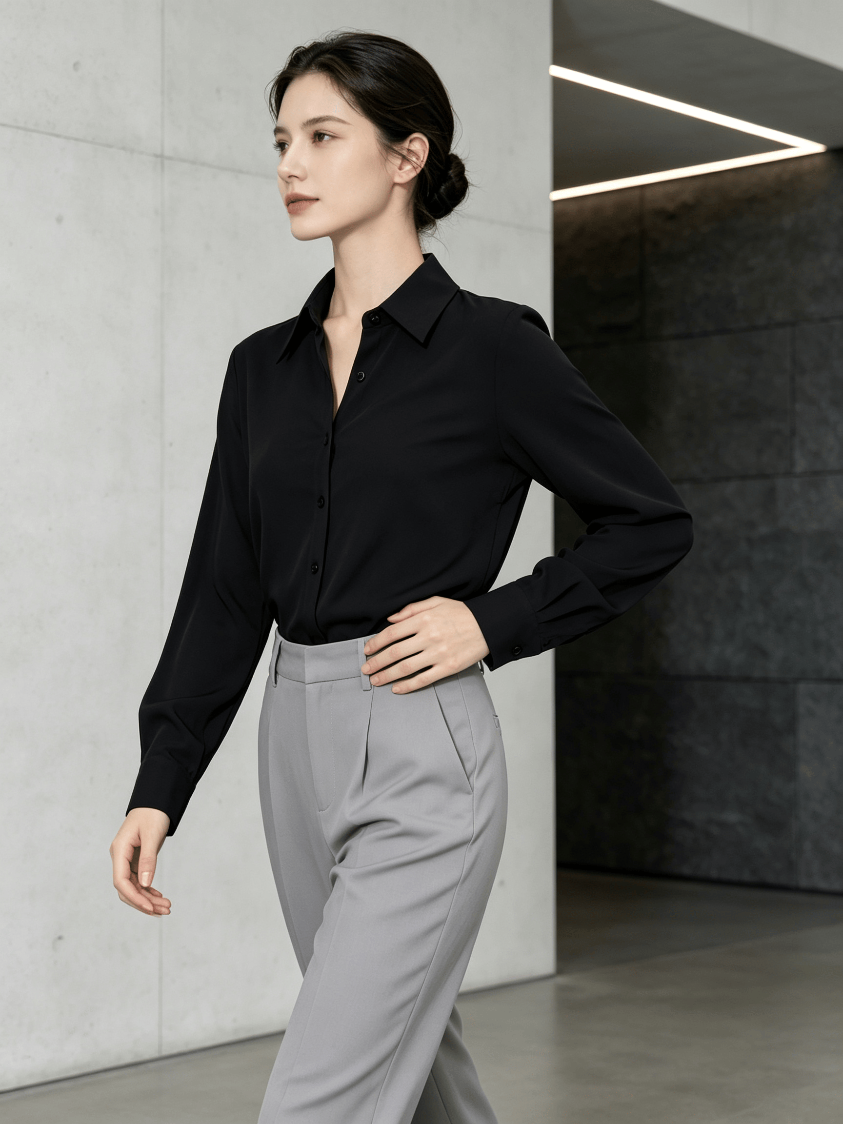 Black Solid Long Sleeves Regular Shirt
