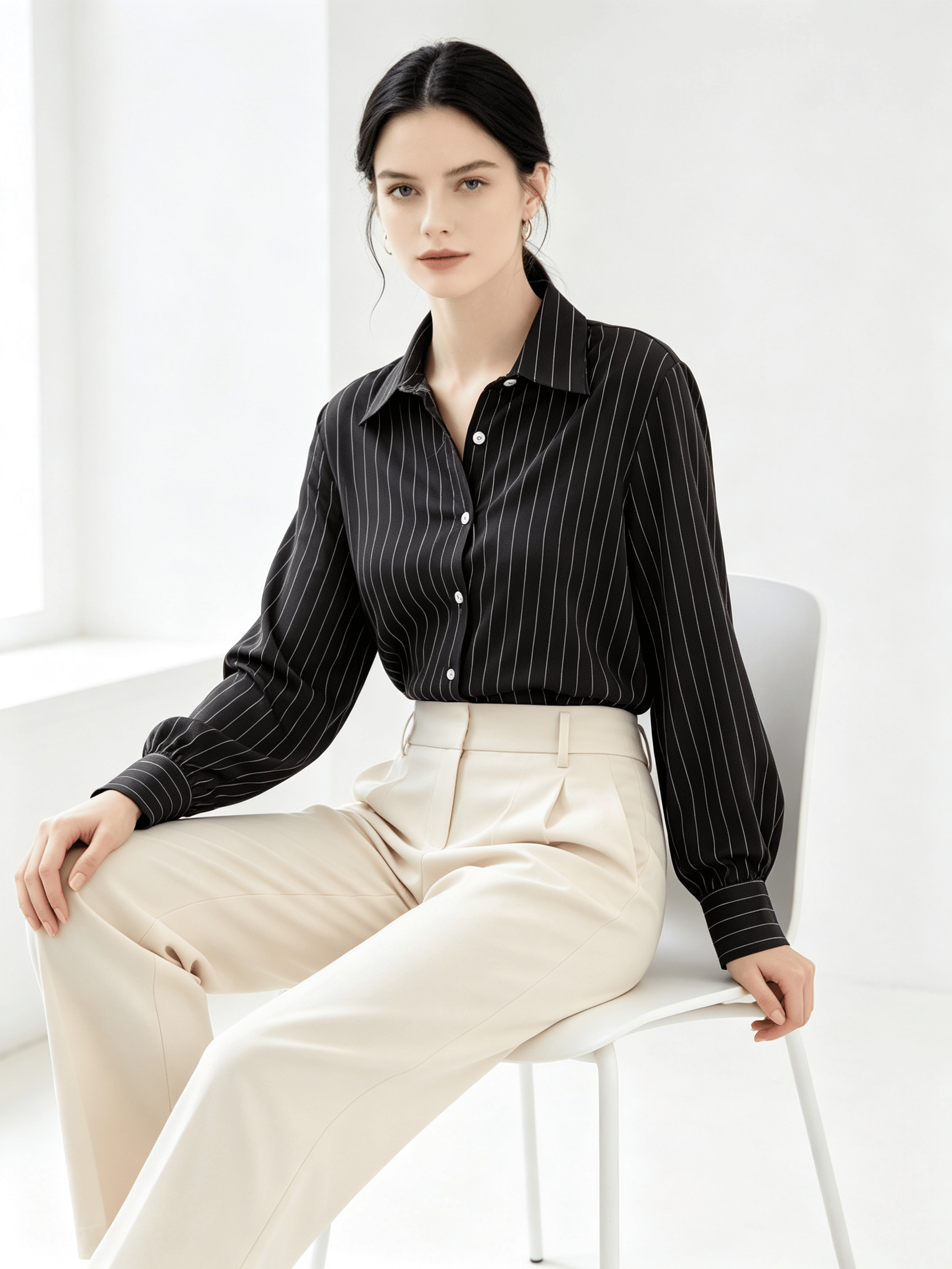 Women's Black Pinstripe Long Sleeve Shirt - and Versatile