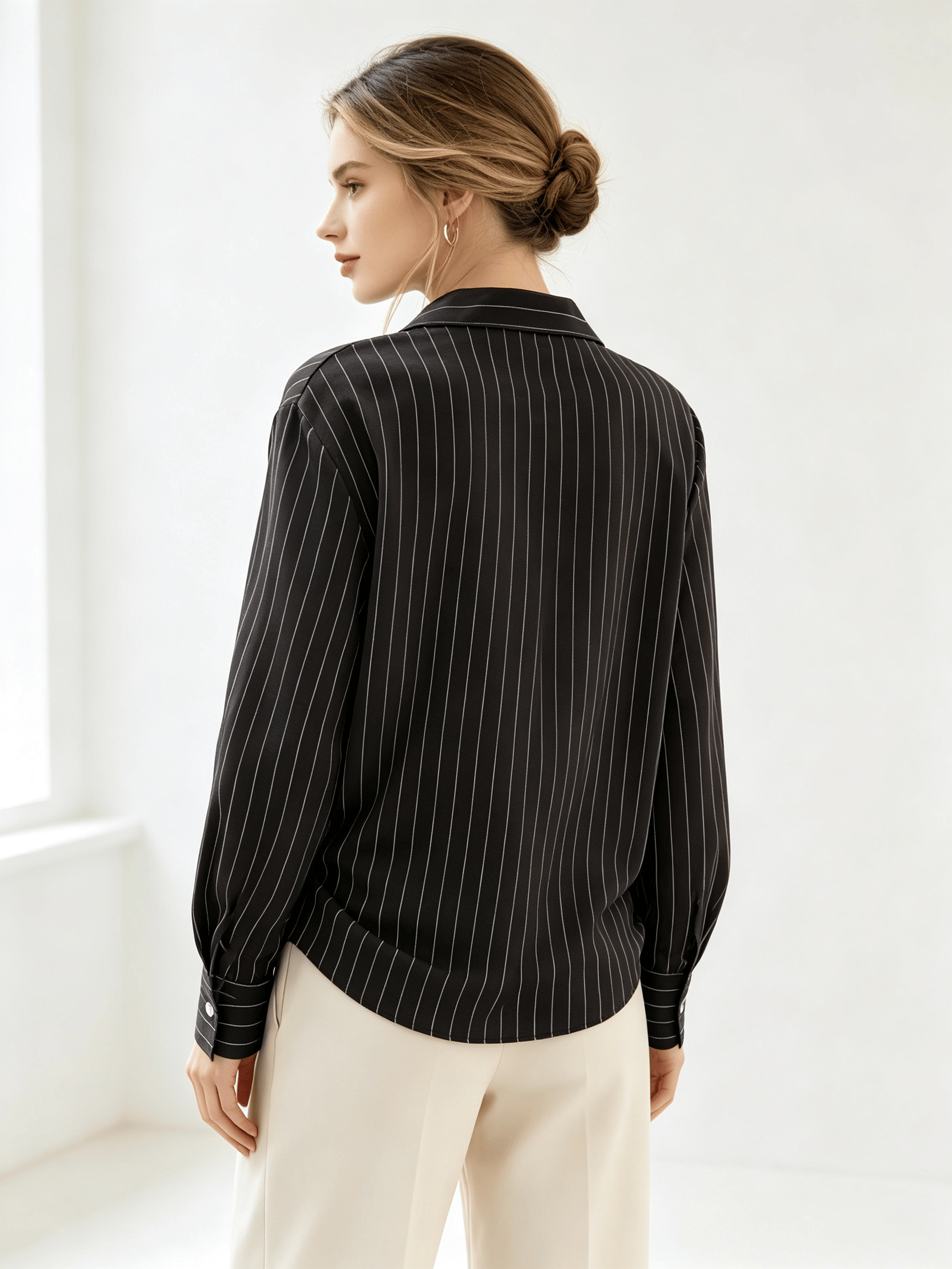 Women's Black Pinstripe Long Sleeve Shirt - and Versatile